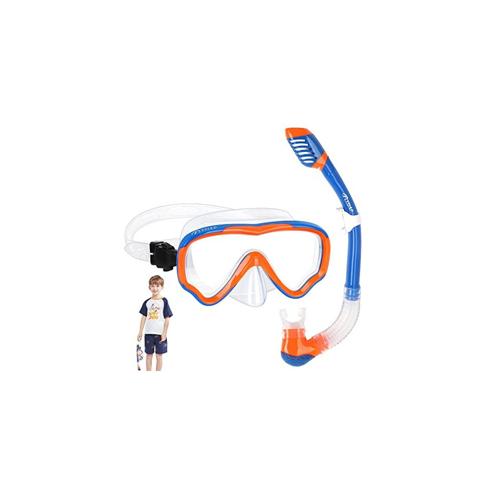 Snorkel Set Kids, Rtdep 180 Wide View Snorkel Mask, Dry Top Snorkel, Tempered Glass Safety Scuba Diving Mask, Snorkelling Gear for Junior and Youth?