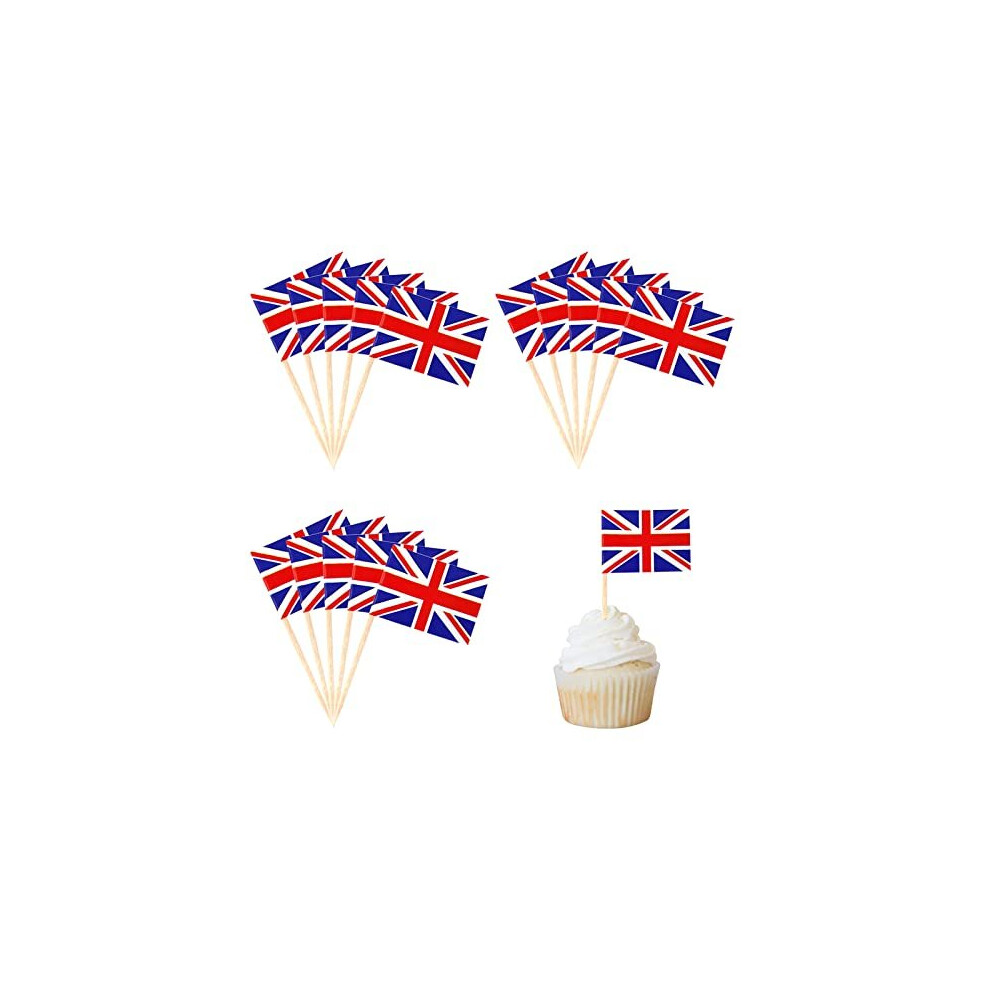 100P King Coronation Union Jack Flag Cocktail Sticks,Mini British Flags Toothpicks Sandwich Food Picks CupCake Toppers for King Charles III Coronation