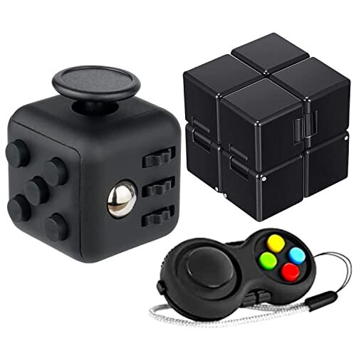 3Pcs Fidget Cube Fidget Toy Sensory Toy, Fidget Pad, Fidget Controller Stress Reducer, Infinity Cube, Stress Toy Anxiety Relief Toy Killing Time