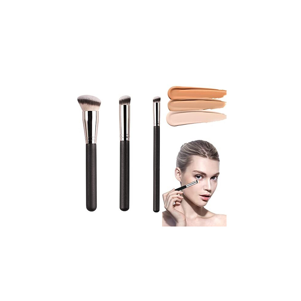 3 Pcs Makeup Brushes, Foundation Brush Face Brush Concealer Brushs Make Up Brushes Kit Flawless for Blending Liquid Cream and Powder, Buffing,