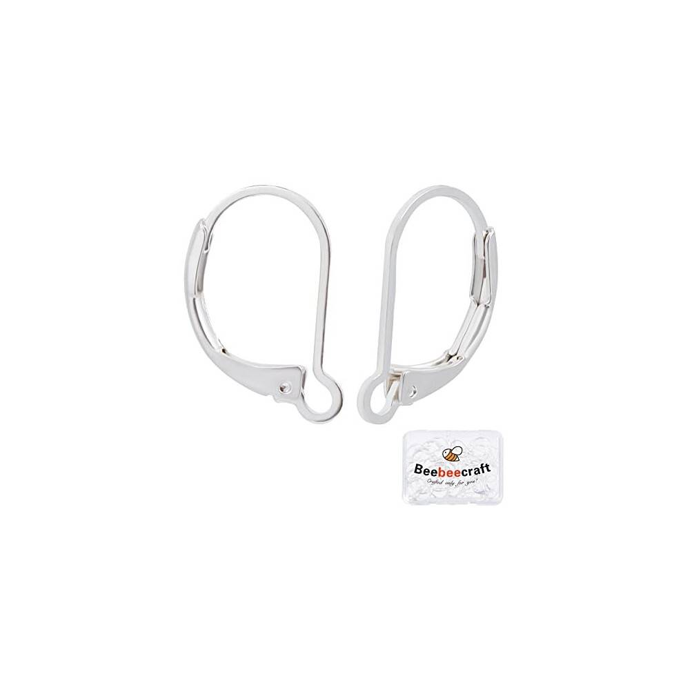 Beebeecraft 1 Box 50Pcs Leverback Earring Findings 925 Sterling Silver Plated Clasp Earring Hooks 15.5X10mm Ear Wire Clip Earring Connector For Jewelry Making