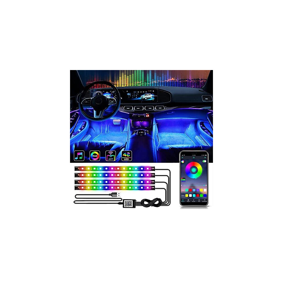 Car Interior Led S, Lasieyo App Control Usb Port Car Led Strip 4Pcs 48 Leds Car Atmosphere S, Music Sync Rgb Led Car Stuff Ing Light 5014542725487