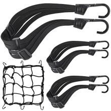 4 Pcs Bike Luggage Straps, Bike Rack Straps, Heavy Duty Bungee Straps with Hooks, Elastic Straps with Sliding Buckle, Motorcycle Cargo Net, Elastic