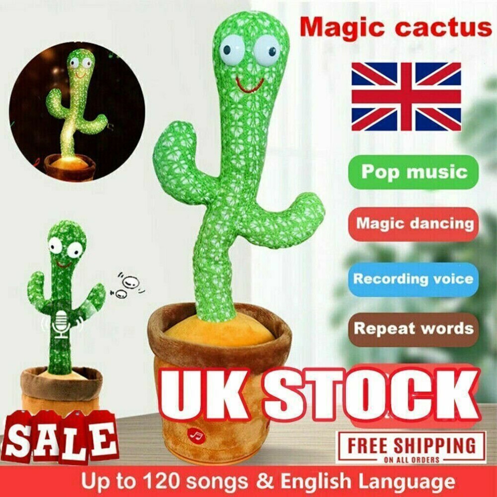 Bghone Dancing Cactus Plush Toy - Singing, Talking, Recording, Glowing Eyes & 120 Songs - Interactive Kids Gift (32Cm)