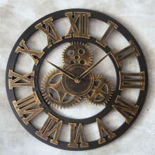 60CM Golden Skeleton Roman Numerals Wall Clock - Open Face Round, Silent Quartz Movement