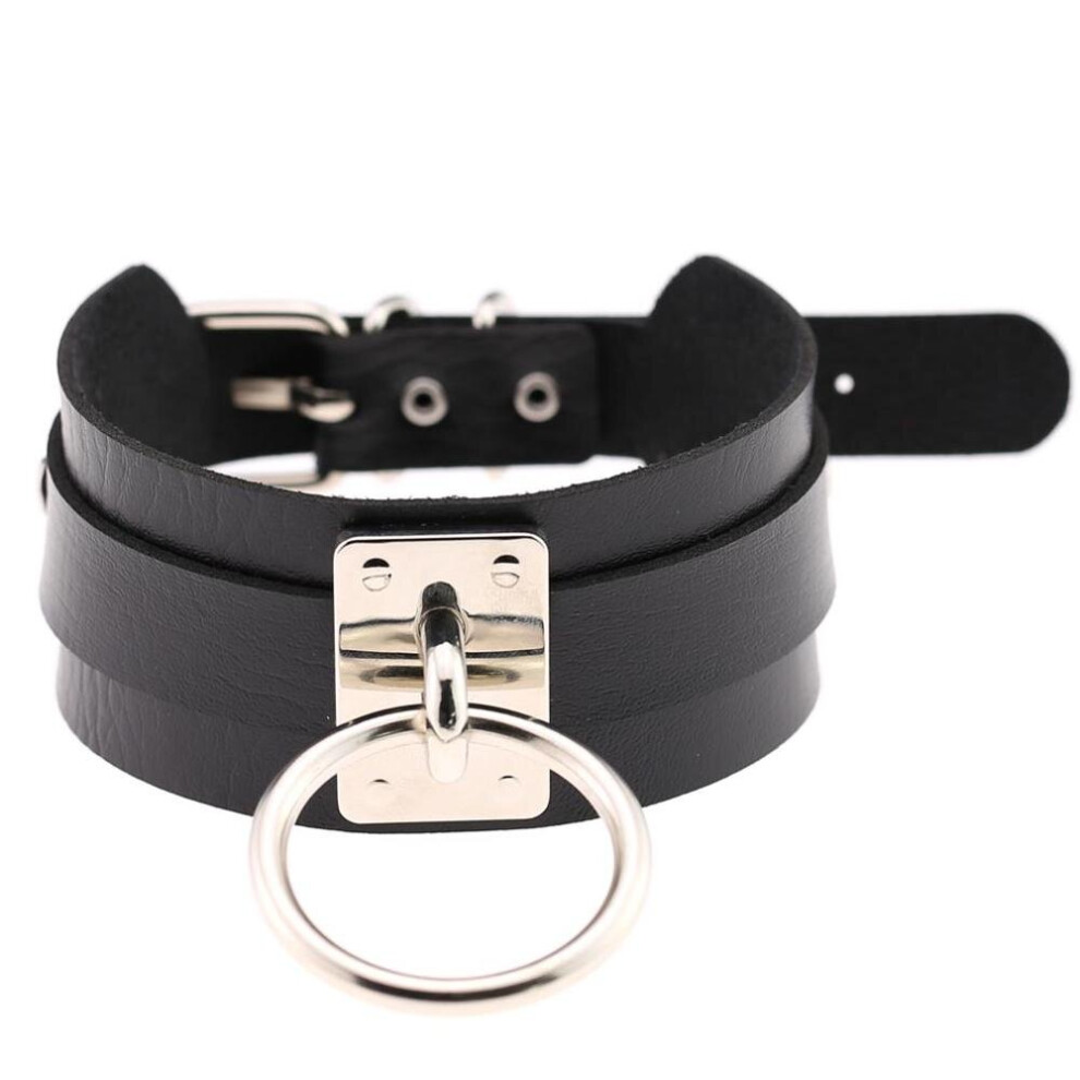 Sexy Harajuku Choker Punk Leather Collar Necklace Silver Metal O-Round Torques Party Jewelry