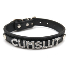 (Light Yellow Gold Color, 35cm) Sexy Cumslut Slave Letters Choker Collar Necklace Men Women Punk Goth Adult Sex Cosplay Personalized Chocker Jewelry