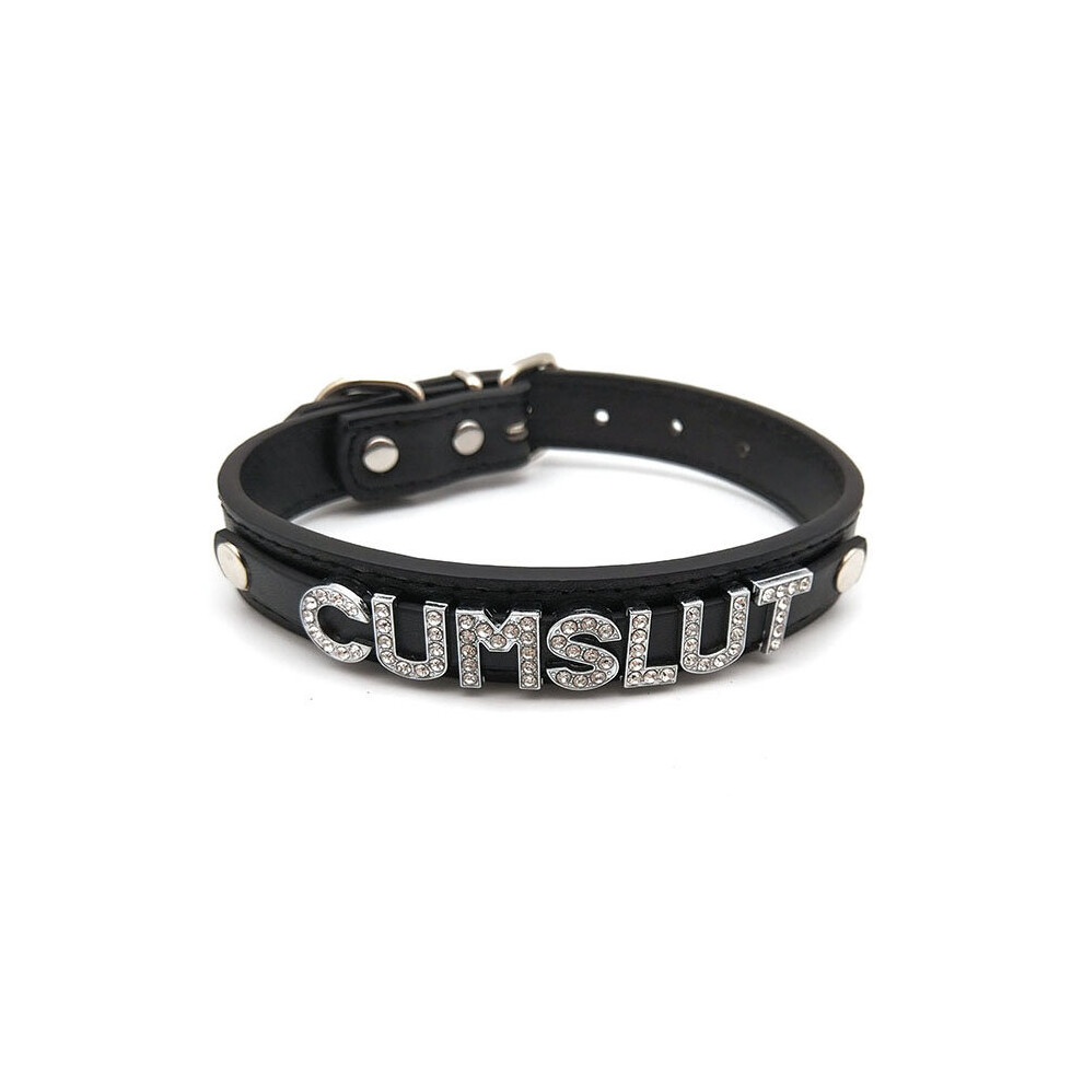 (Light Yellow Gold Color, 35cm) Sexy Cumslut Slave Letters Choker Collar Necklace Men Women Punk Goth Adult Sex Cosplay Personalized Chocker Jewelry