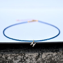 (Light blue) Crystal Beads Letter Choker for Women Jewelry Stainless Steel Chain Initial Pendant Necklace Streetwear Collier Femme