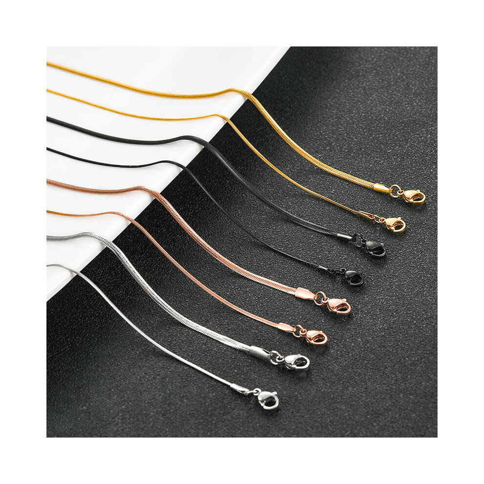 (Black, 50cm) Width 1mm/2mm Flat Chain Color/Steel/Black/Rose Stainless Steel Necklace Vintage Chain Women And Man Jewelry