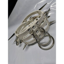 Punk Gothic Spiked Spikes Heavy Duty 3 Row Layered O Ring Choker Leather Collar Studded Necklace