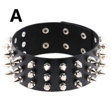 Punk PU Leather Lock Key Heart Round Spike Rivet Collar Studded Choker Necklace Body Birthday Party Gift Choker Jewelry