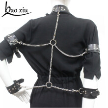 Lingerie Vintage Goth Red Faux Leather Collar Chain Necklace Set Sexy Gothic Harness Harajuku Bondage Statement Choker For Women