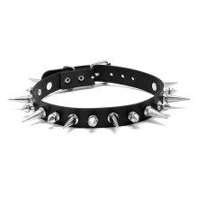 Punk Long Spike Choker Faux Leather Collar for Women Men Big Rivets Studded Chocker Goth Style Necklace Accessories