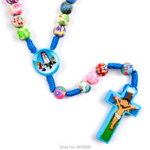 Kids Rosary Colorful Polymer Bead Boy Girl Pink Wood Fatima Fathers Beads Gift Rosary