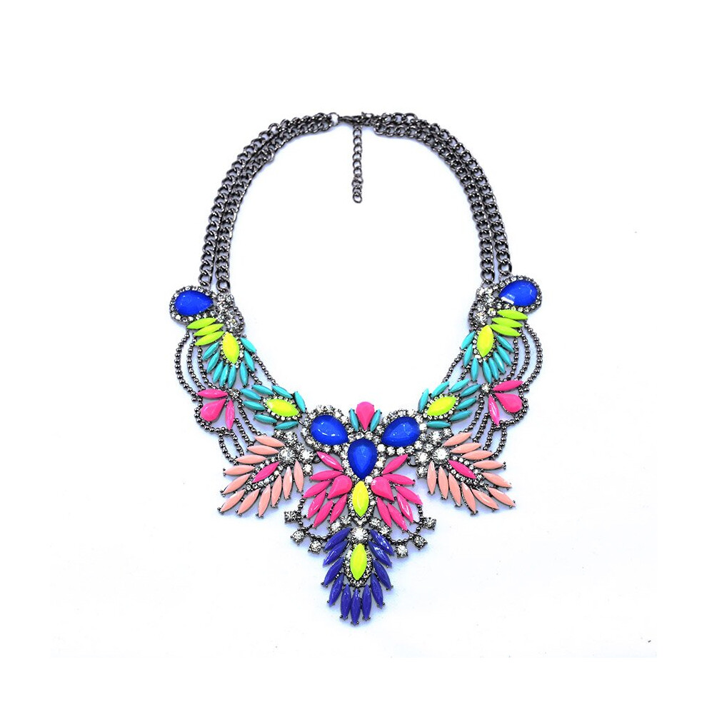 Indian Ethnic Statement Large Collar Choker Necklace Women Multicolor Acrylic Crystal Shourouk Necklace Jewelry Multicoloured