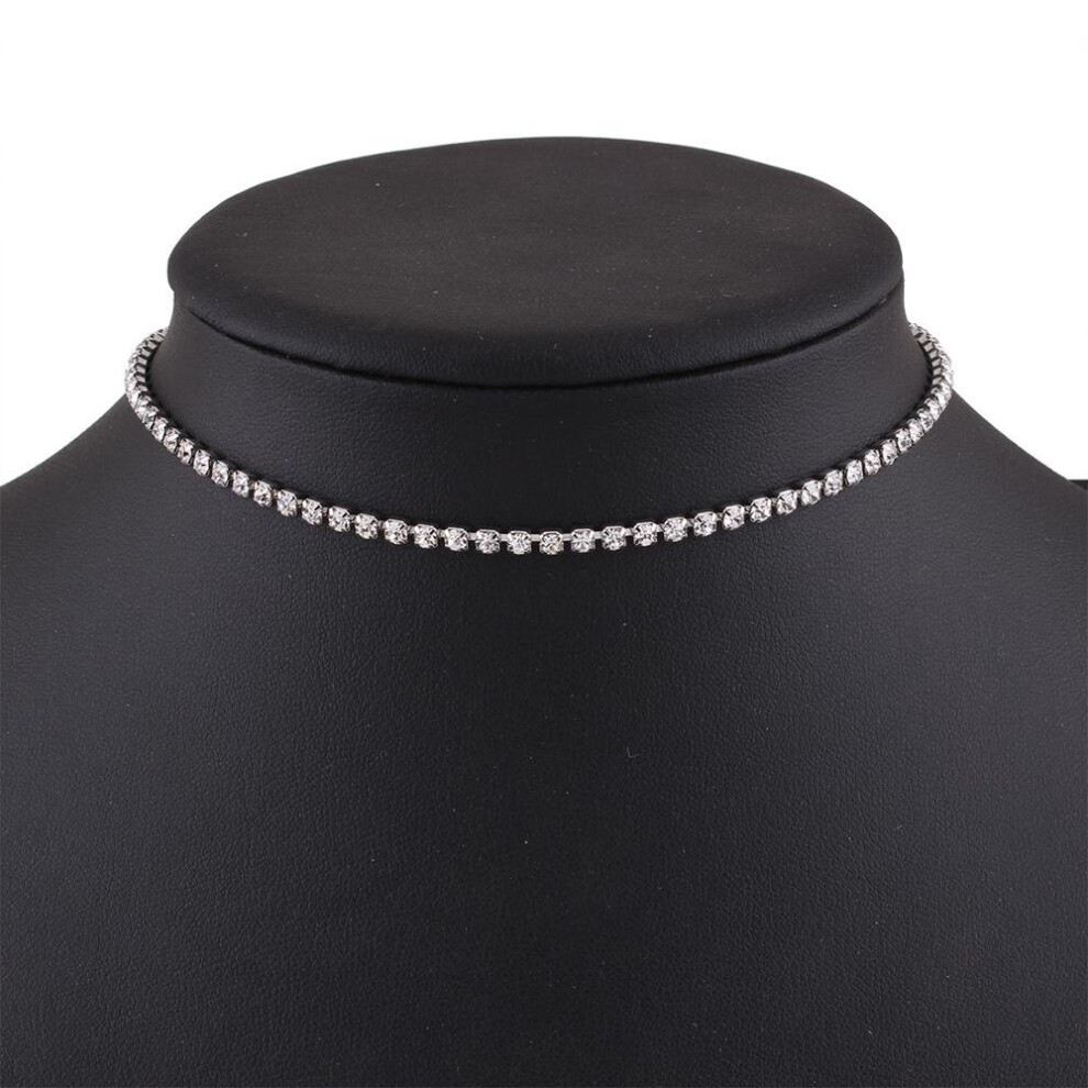 1 Row Rhinestone Crystal Choker Necklace for Women Wedding Party Silver Chain Chokers Jewelry Collier Femme