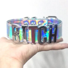 100% A-Z Letter Name Choker Holographic PU Leather Laser Word Collar Bondage Cosplay Choker Necklace