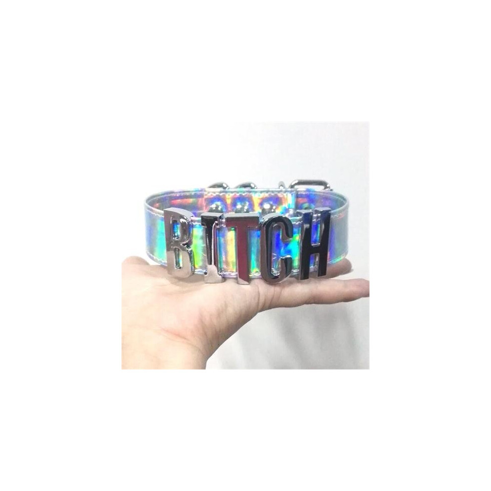 Multicoloured 100% A-Z Letter Name Choker Holographic Pu Leather Laser Word Collar Bondage Cosplay Choker Necklace
