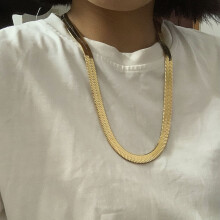 (Red-brown, 90cm) Big Width 10MM Flat Herringbone Choker Necklace For Women Men Punk Snake Long Thick Chain 14inch-30inch