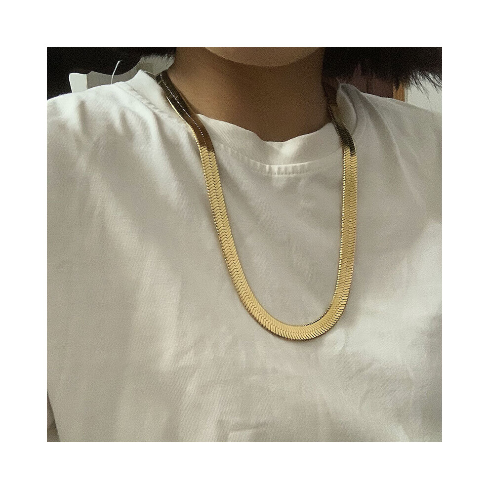 (Red-brown, 90cm) Big Width 10MM Flat Herringbone Choker Necklace For Women Men Punk Snake Long Thick Chain 14inch-30inch