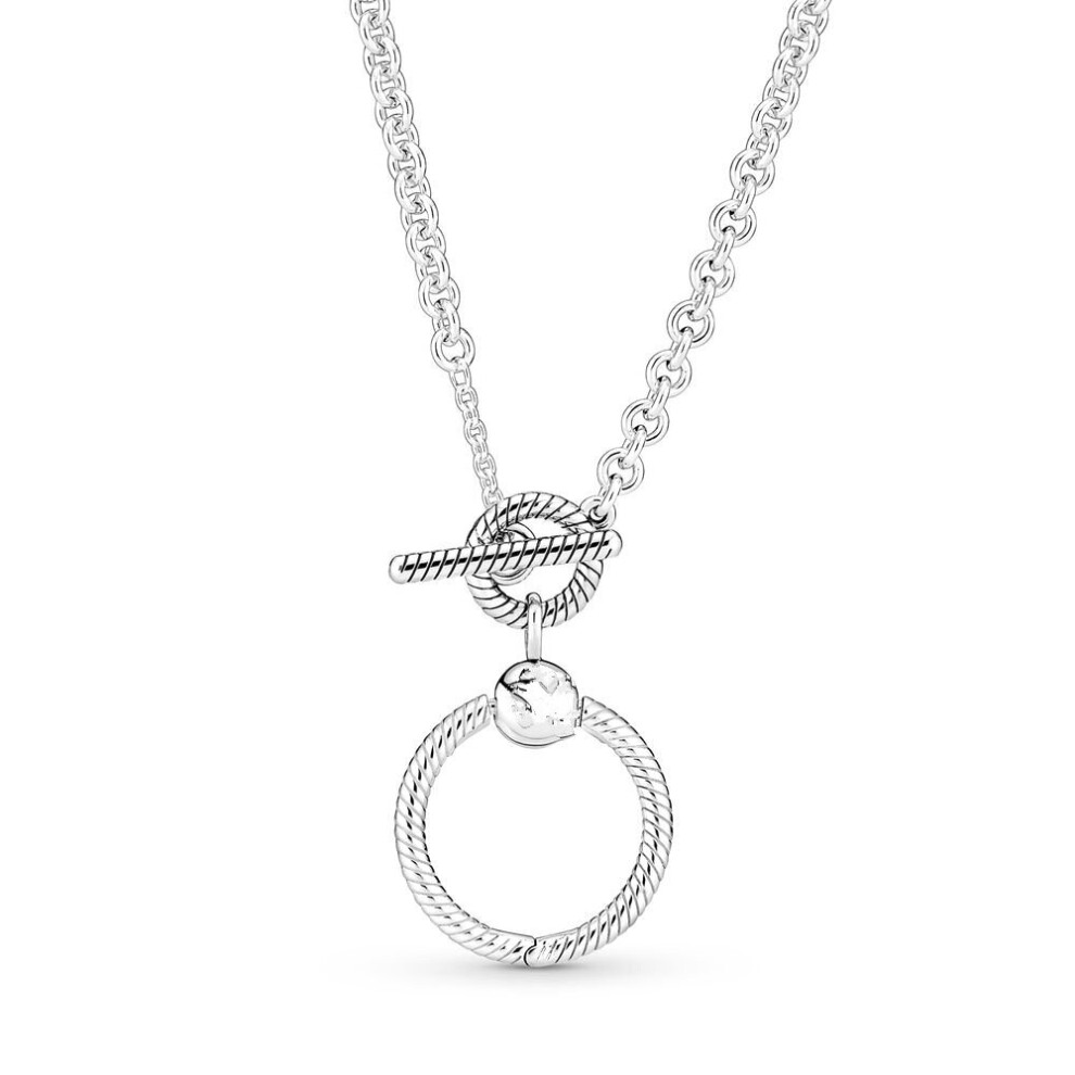 925 Sterling Silver Moments O Pendant T-bar Necklace For Women Bead Charm Diy Jewelry