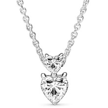Double Heart Pendant Sparkling Collier Necklace For 925 Sterling Silver Bead Charm Bracelet Europe DIY Jewelry