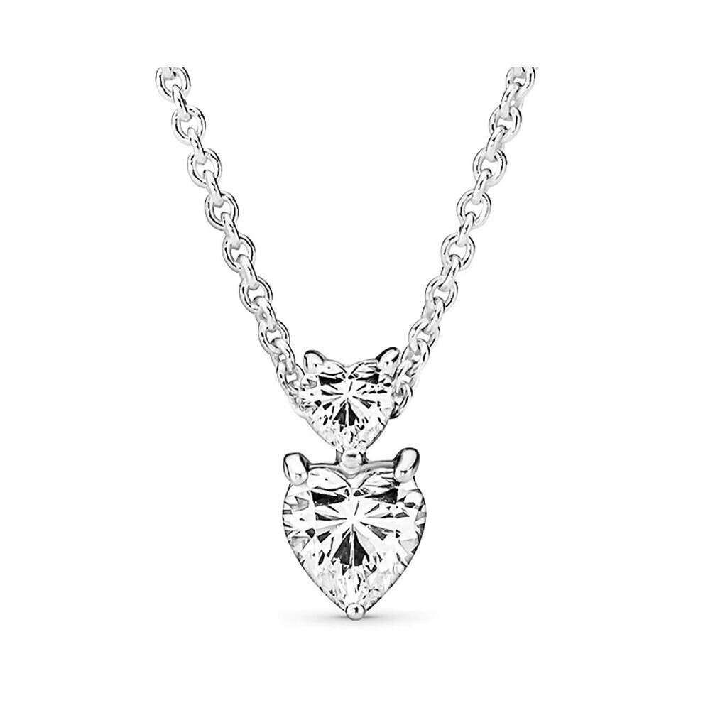 Double Heart Pendant Sparkling Collier Necklace For 925 Sterling Silver Bead Charm Bracelet Europe Diy Jewelry Multicoloured