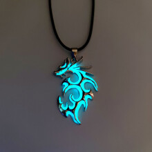 Vintage Punk Luminous Glowing In The Dark Moonstone Dragon Pendant Necklace Charm Men Boy Beach Party Jewelry Gift