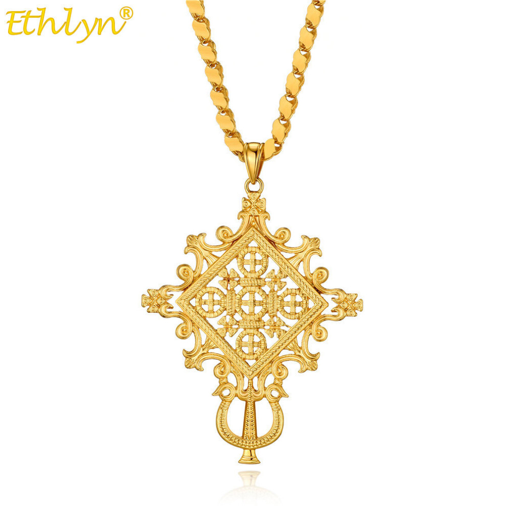 Ethiopian Eritrean Big Cross Pendant Chain Necklace Thick Habesha Jewelry My294 Multicoloured