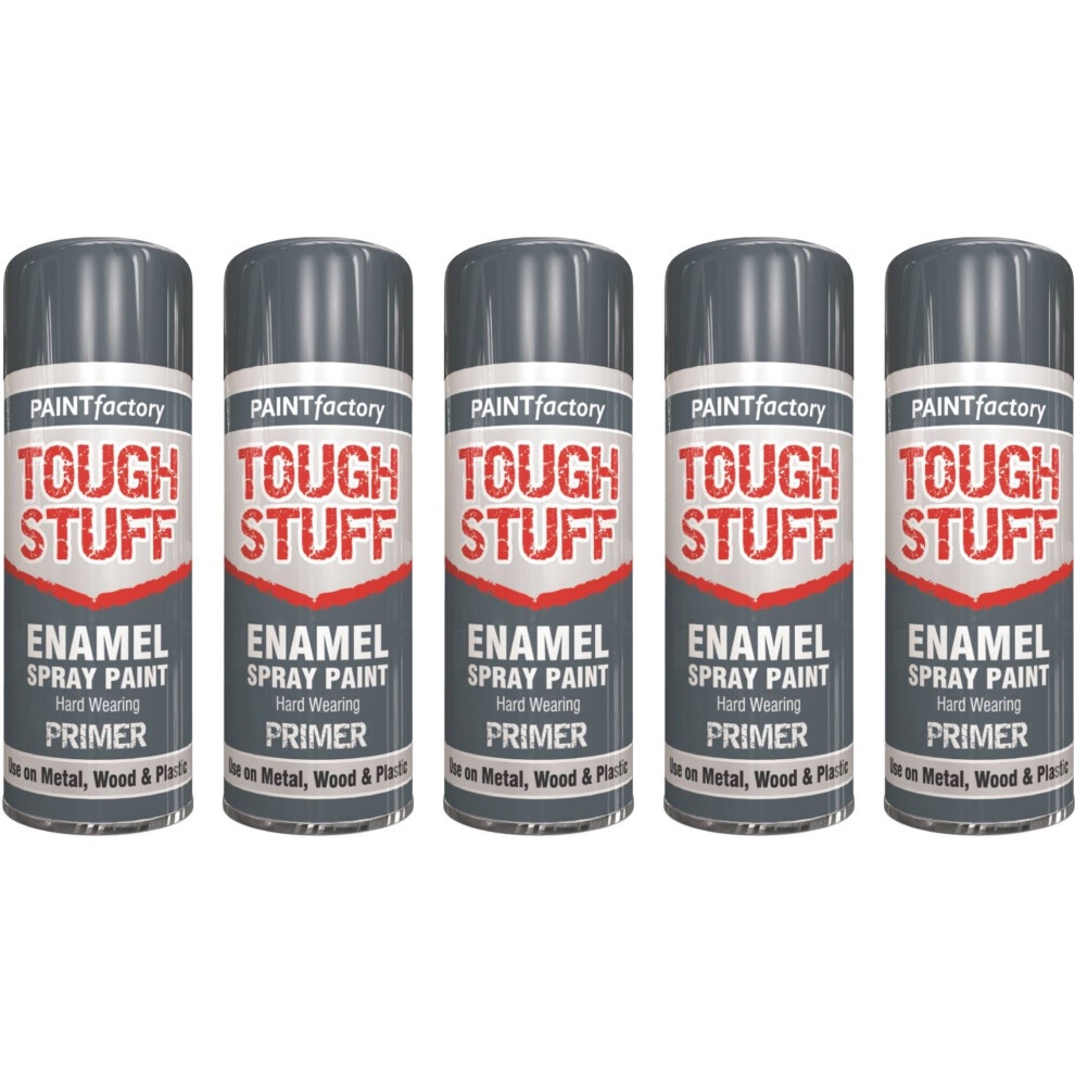 5 x 400ml Tough Stuff Enamel Grey Primer Spray Paint Wood Metal DIY