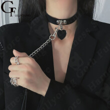 Pu Leather Choker With Chain Sexy Punk Heart Dangle Pendant Collar Necklace Harness Women Neck Bondage Leash Jewelry Gift