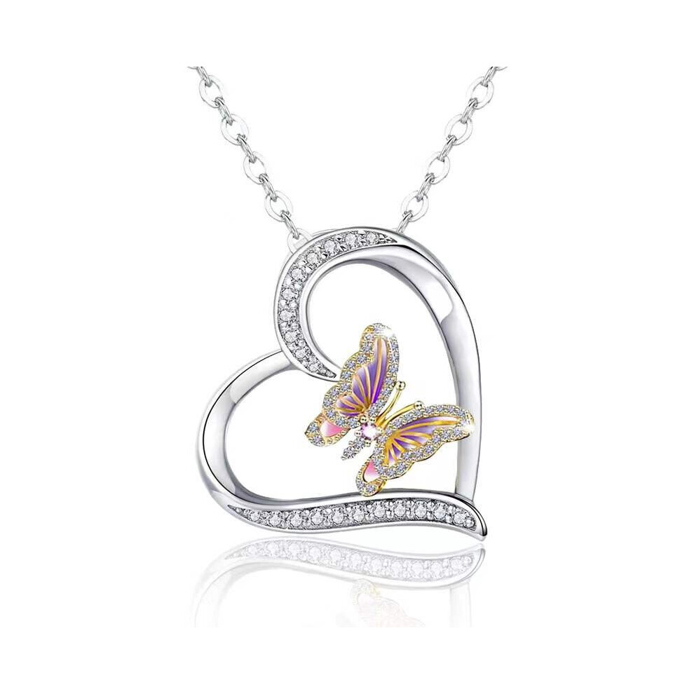 Butterfly Necklace 925 Sterling Silver Heart Pendant Women's Jewelry Diamond Crystal Accessories Party Gift Collares