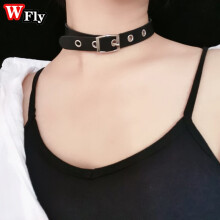 Harajuku Collar Choker Necklace Square buckle PU Leather Choker Punk Goth Neck Bracelet Jewelry wristband