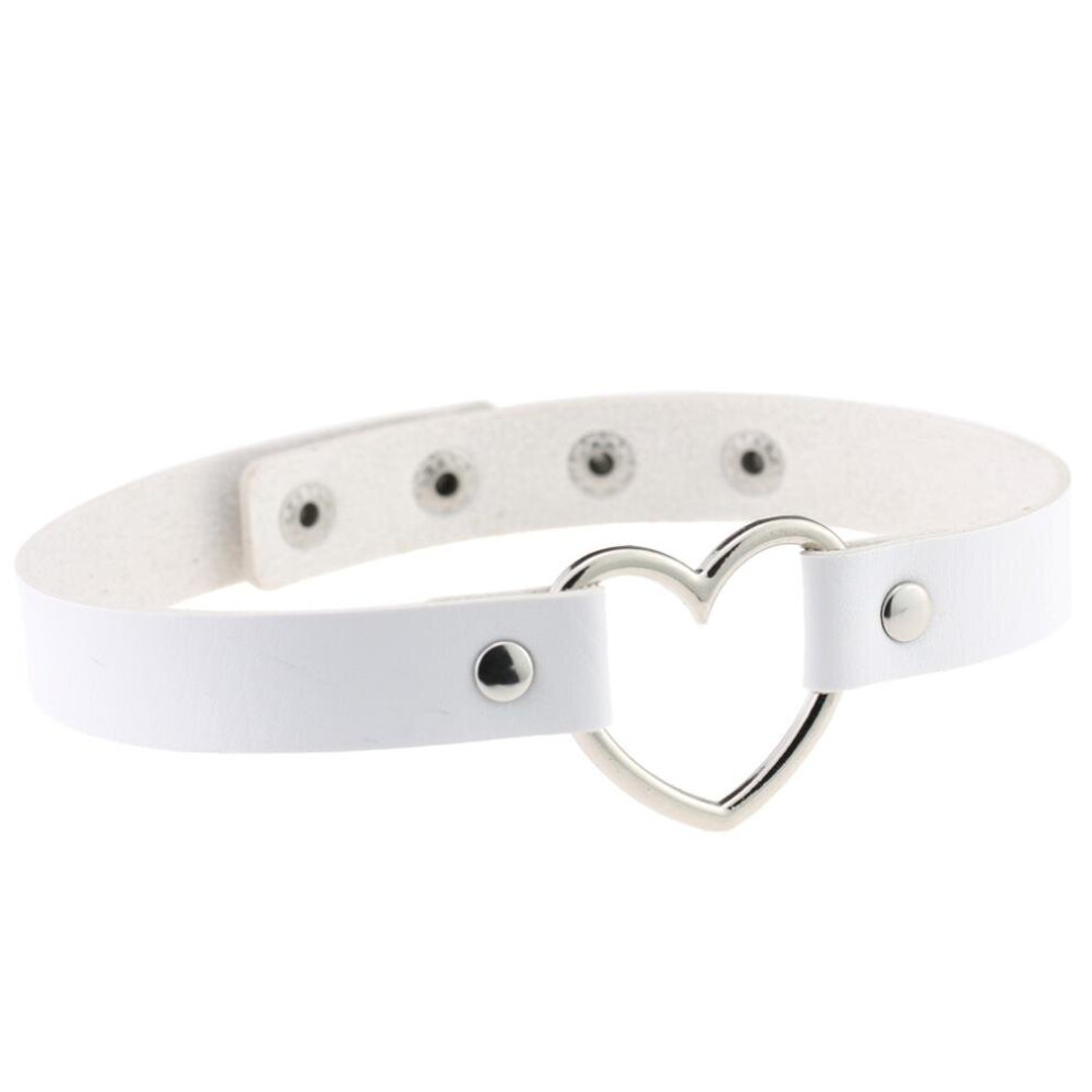 Multicoloured Pu Leather Sexy Collar Neck Ornament Heart-Shaped Alloy Clavicle Chain Choker Neck Chain?Leash Collar Dark Gothic Necklace Chain