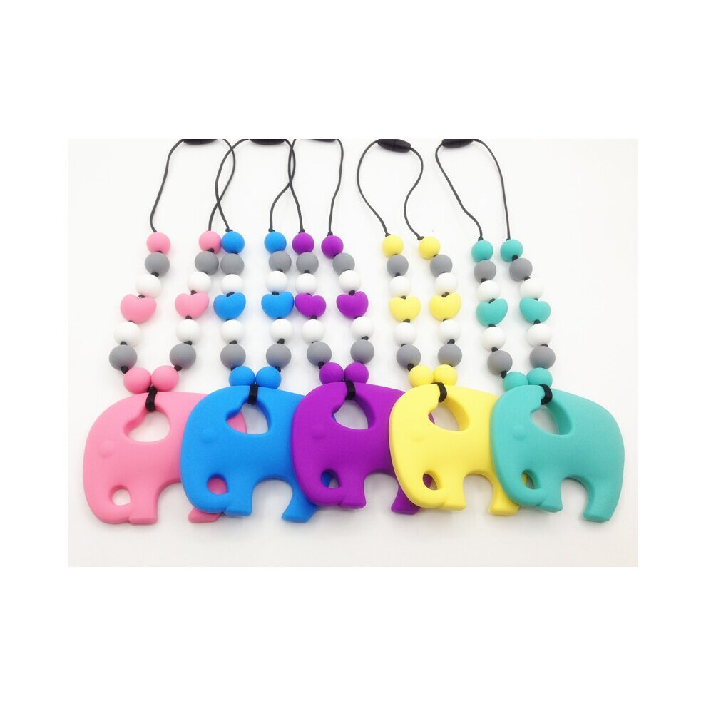 Bpa Silicone Teething Necklace With Large Elephant Pendant Silicone Teether Beads Necklaces Multicoloured
