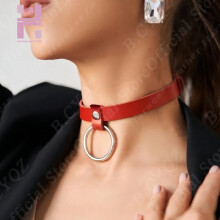 Sexy Collar Punk Choker Rock Gothic Red PU Leather O-ring Harajuku Studded Necklace Neck Bondage Party Jewelry Accessorie