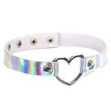 PU Leather Sexy Punk Heart Choker Necklace Gothic Laser Collar Lady Harajuku Jewelry Colorful Leather Charm Gift