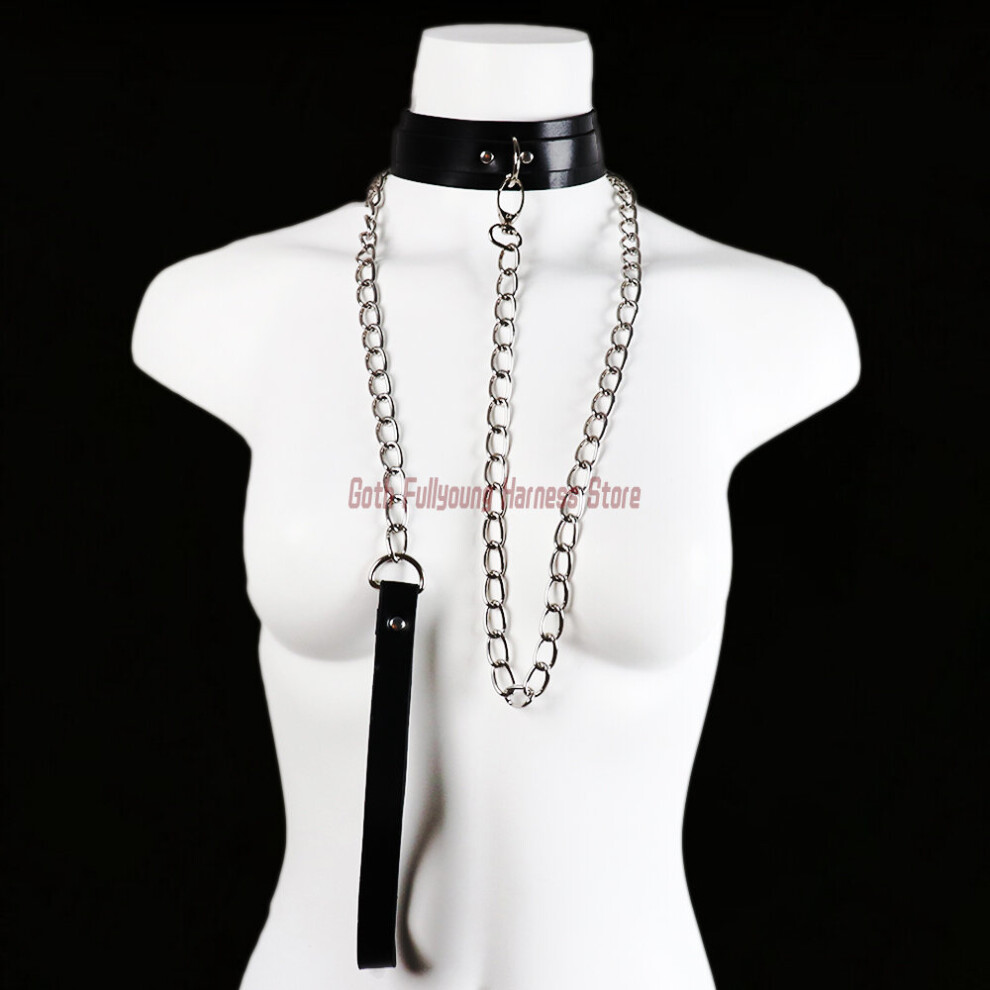 Multicoloured Sexy Punk Choker With Leash O-Ring Metal Rivet Alternative Adult Slave Traction Rope Chain Bondage Leather Steel Jewelry