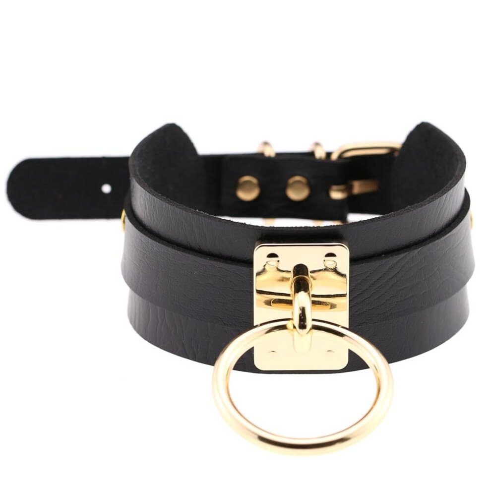 Sexy Harajuku Choker Punk Leather Collar Necklace Golden Silver Metal O-Round Torques Party Jewelry