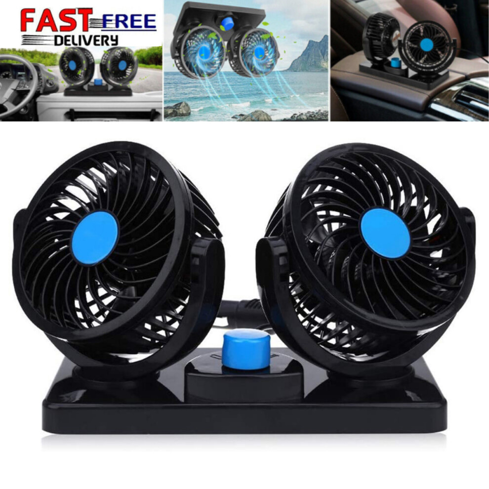 12V Car Mini Fan Dual Head 2 Speed Car Cooling Fan Summer 360Â°Rotating 9183161501812