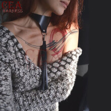 CEA Women&Men PU Leather Necklace Retro Haulage Rope Collar Sexy Punk Bondage Accessories Lover's Birthday Party Choker Prop