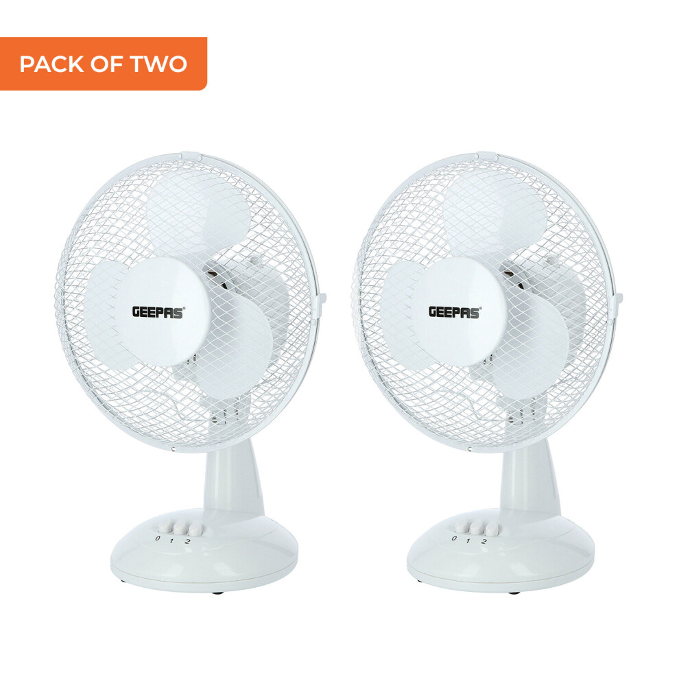 Geepas 9 Inch Desk Fan Oscillating Portable Rotating, Pack of 2