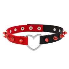 Leather Bondage Necklace Clavicle Chain Sexy Personality Red Heart Alloy Connection Rivet Necklace Punk Jewelry