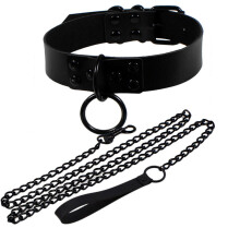 Women Man Dark Punk Gothic Sexy Rivet Alternative Metal Slave PU Leather Collar Traction Rope Chain Bondage Necklace