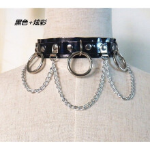 Choker punk Laser holographic Leather Collar belt Necklace Spikes Chain torques club party two layers