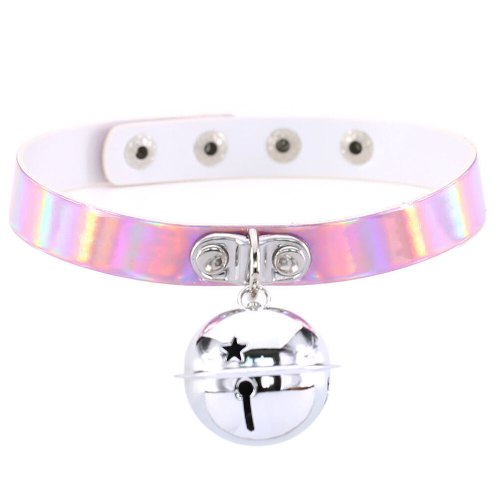 Multicoloured Harajuku Holographic Leather Bell Pendant Collar Necklace Goth Pu Leather Choker Bondage Sexy Gift Club Jewelry Party Nightclub