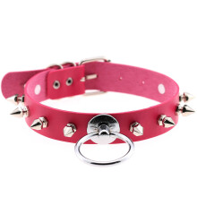 punk gothic rock spike rivets sexy leather collar oversized O round BDSM bondage slave neck chain neckband