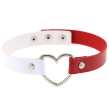 Punk Collar PU Leather Necklace Heart-shaped Alloy Clavicle Chain Choker Neck Chain Leash Collar Jewelry Accessories