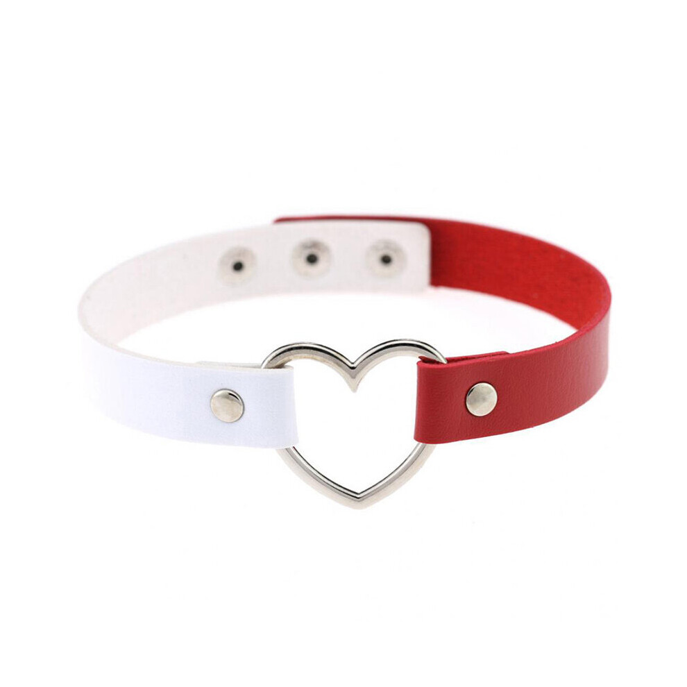 Multicoloured Punk Collar Pu Leather Necklace Heart-Shaped Alloy Clavicle Chain Choker Neck Chain Leash Collar Jewelry Accessories